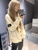 韩系限定款 女秋冬潮牌宽松慵懒毛衣外套 刺绣标羊毛高领针织开衫