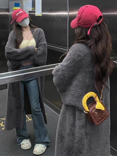 宽松慵懒风毛衣外套女冬小个子上衣高级感水貂绒针织开衫中长款厚