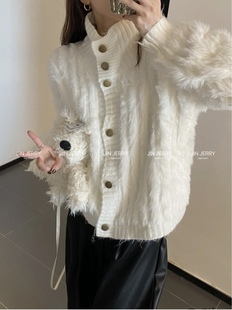 仿水貂毛小香风毛衣外套女春秋冬季 高级感软糯毛绒绒上衣 2024新款