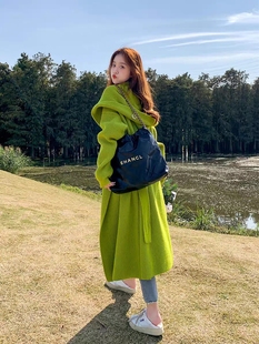 超级重工加厚连帽针织开衫女秋冬2023新款休闲百搭中长款毛衣外套
