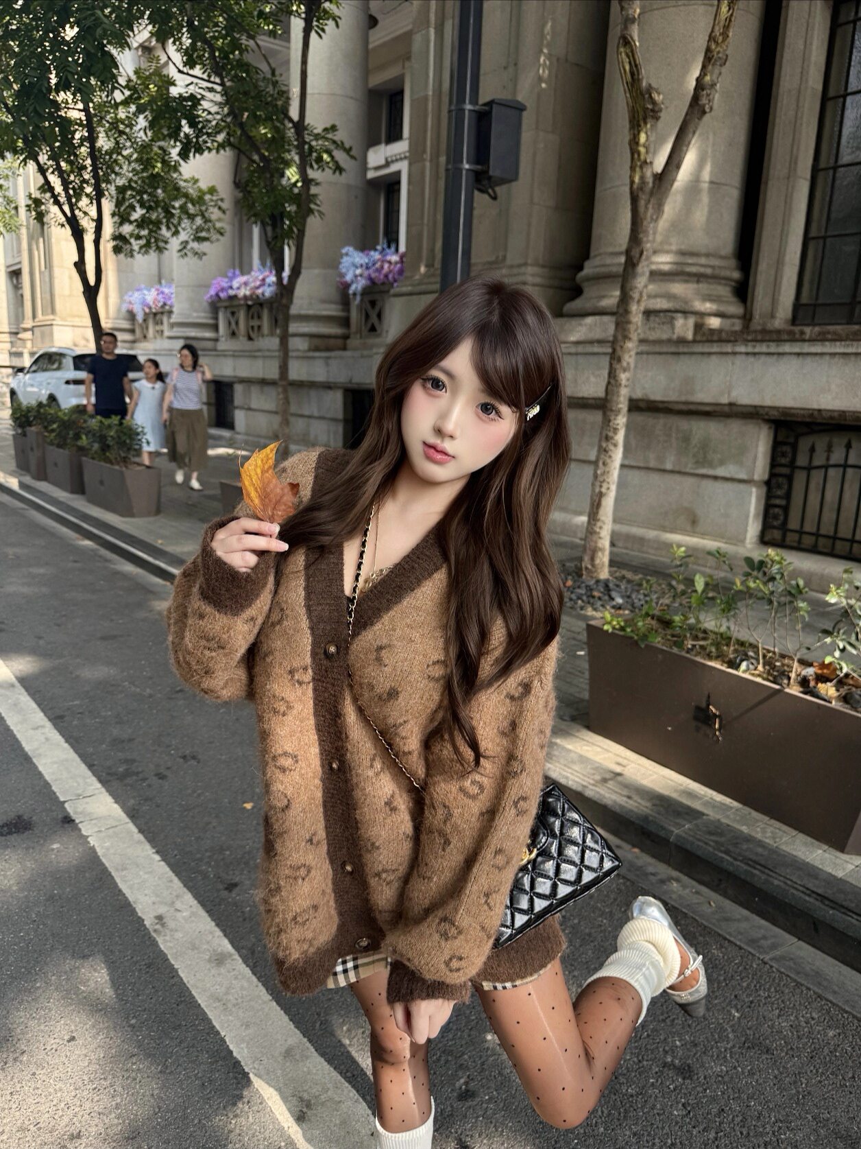 复古豹纹毛衣外套女中长款慵懒风秋季撞色长袖宽松韩系针织开衫