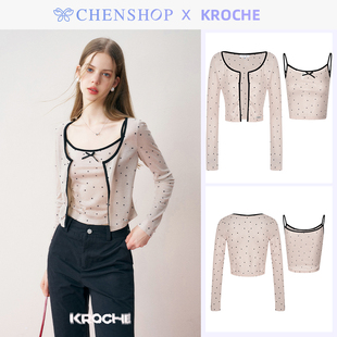 kroche简约百搭短款 外套CHENSHOP设计师品牌 波点两件套上衣开衫