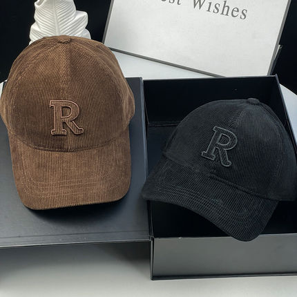 新款韩版灯芯绒R字母刺绣高品质棒球帽男女百搭显脸小潮流鸭舌帽