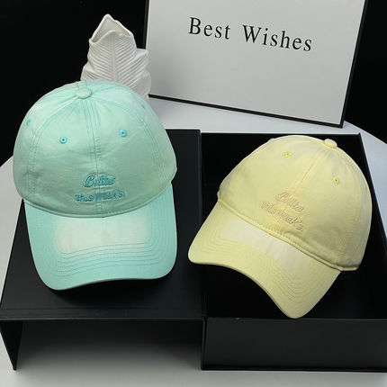 多巴胺色系韩版字母刺绣棒球帽女春夏百搭鸭舌帽时尚潮流帽子男款