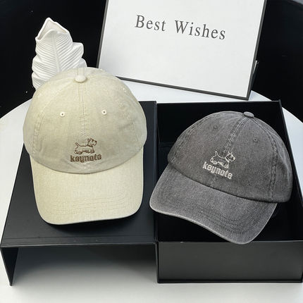 新款高品质软顶水洗复古刺绣小狗棒球帽女百搭鸭舌帽显脸小帽子男