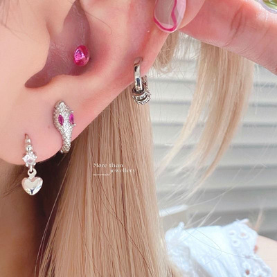 粉钻绿眼灵蛇耳扣小众设计感耳钉