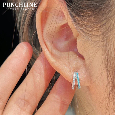 蓝银色双圆环耳钉独特高级感小众