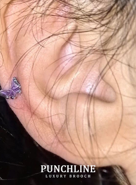 独特紫色蝴蝶耳骨钉极小高级感小众设计轻奢个性小巧精致耳蜗钉女