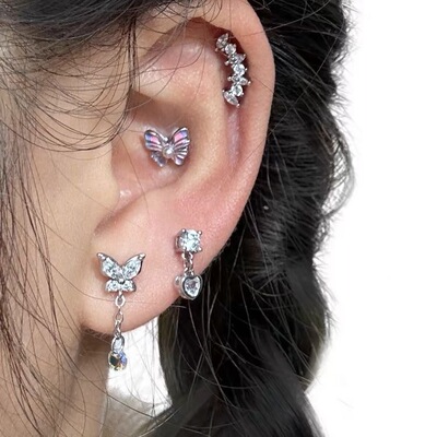 高级感蝴蝶爱心耳钉组合高级感