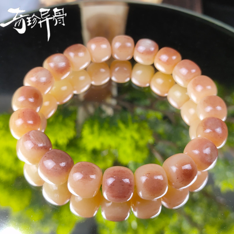 天然驼骨三花方块手串未脱脂