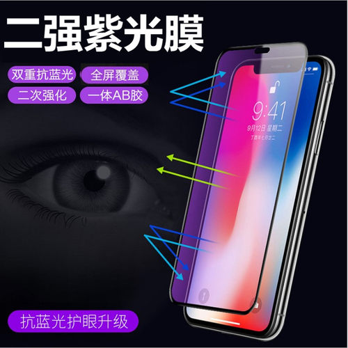 适用苹果二强抗蓝光全屏钢化膜