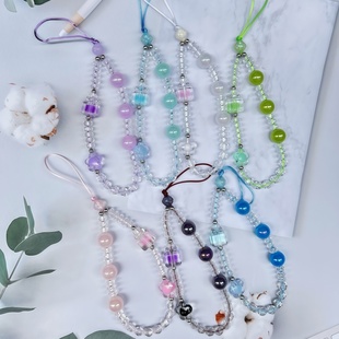 香水瓶串珠珠手链挂绳通用苹果挂绳华为小米手机挂件水晶珍珠挂饰