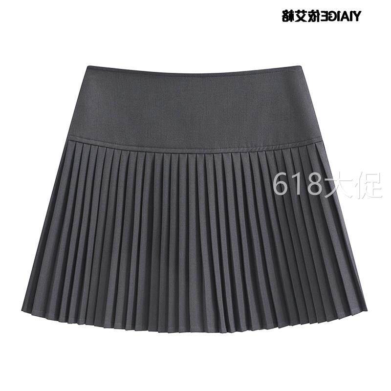 灰色高腰百褶裙女小个子2026春夏新款减龄百搭短裙显瘦a字半身裙