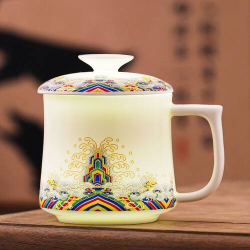 羊脂玉瓷马克杯带盖办公室茶杯陶瓷个人专用水杯家用轻奢定制杯子