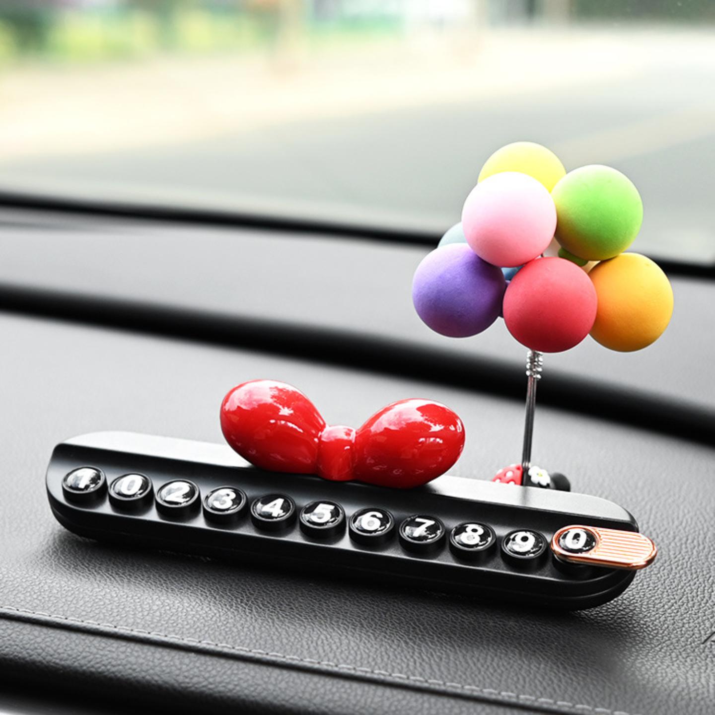 车载香薰临时停车号码牌移车挪车电话牌女生可爱蝴蝶结装饰品摆件