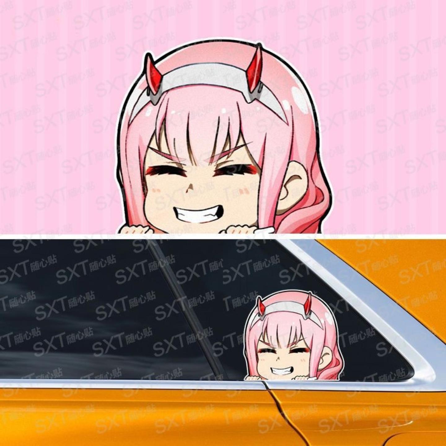 02动漫卡通二次元偷看摩托电动车汽车贴纸油箱车窗遮挡划痕装饰贴
