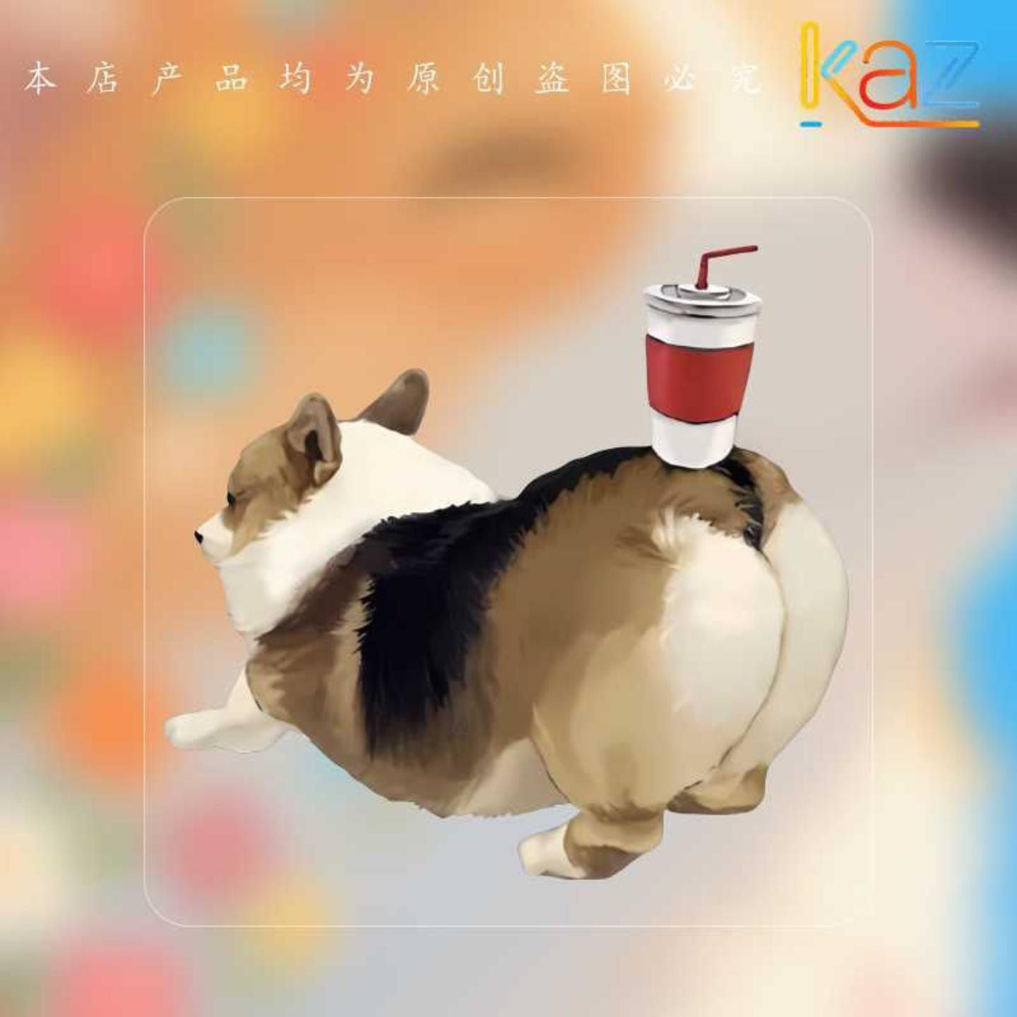 可爱搞笑幽默柯基屁股顶可乐个性车贴行李箱汽车油箱盖三角窗贴纸