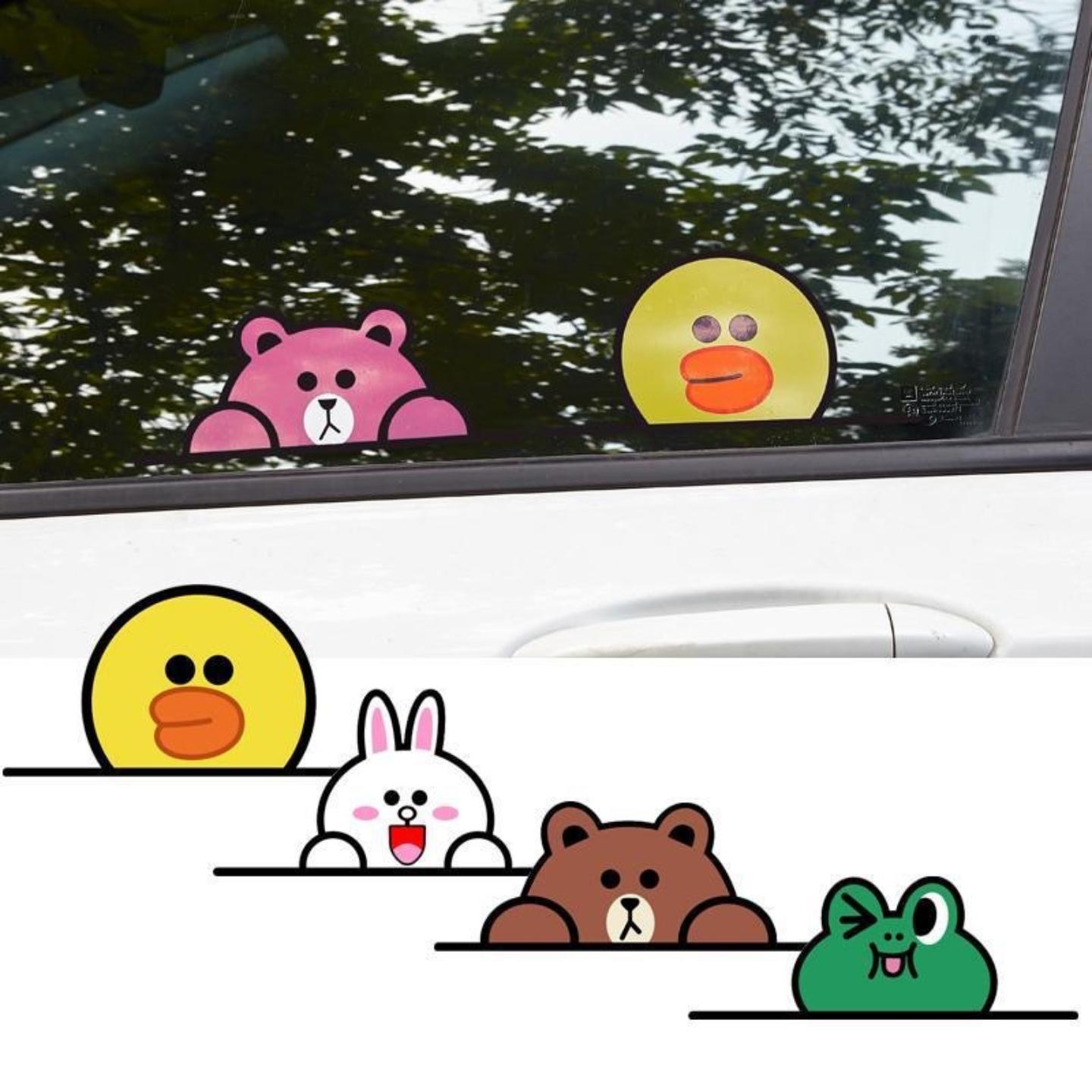 汽车可爱卡通小熊小兔创意电动车贴纸后窗玻璃车尾个性防水贴纸