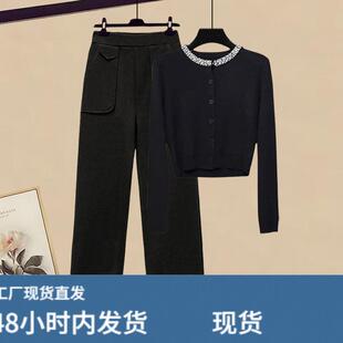 2025超火穿搭一整套秋季套装新款针织毛衣休闲毛绒裤两件套小个子
