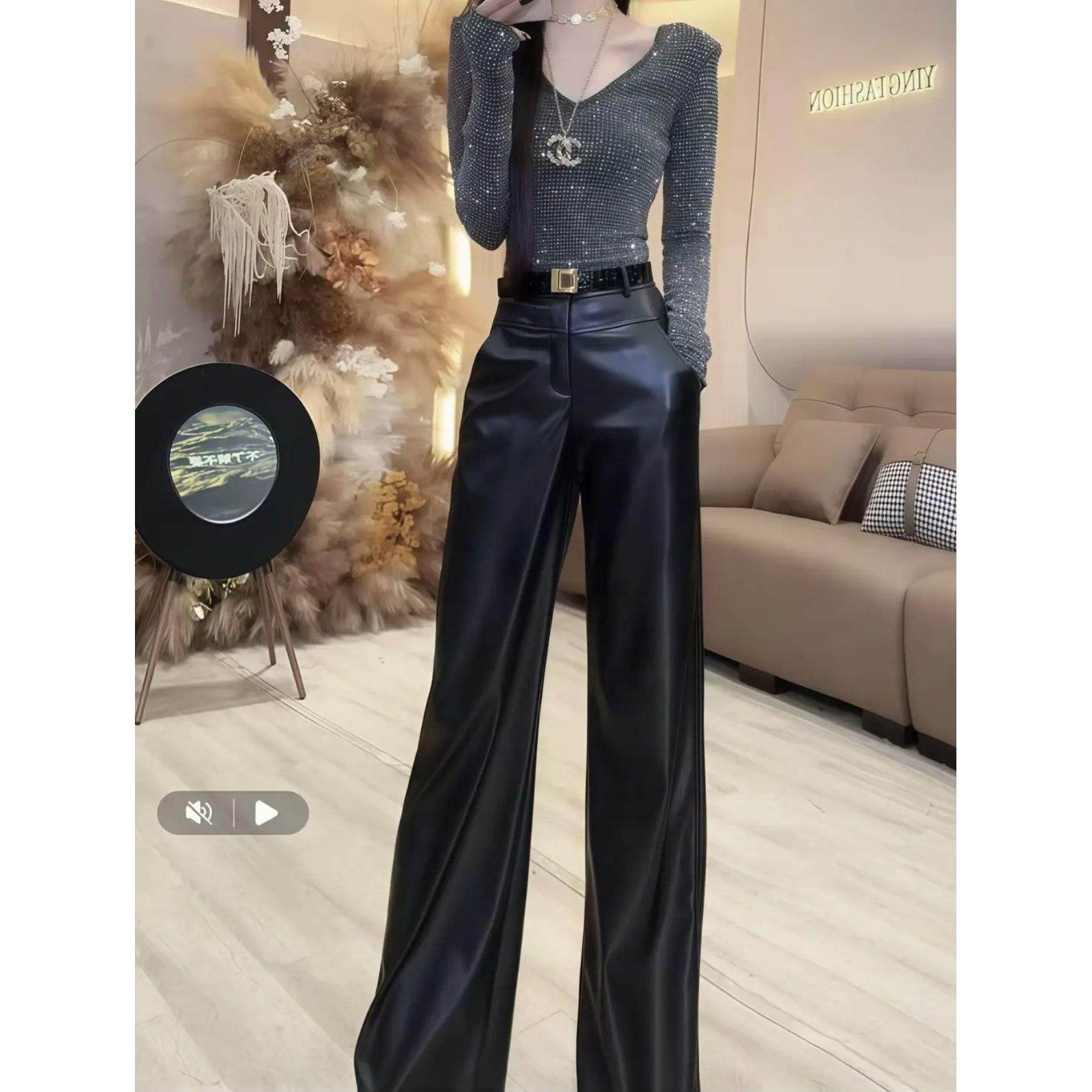 加绒皮裤阔腿裤女2025新款秋冬季黑色pu哑光高腰显瘦窄版直筒裤子,模玩/动漫/周边/娃圈三坑/桌游,Cosplay女装/cos女装,淘宝优惠券,粉丝福利购,淘宝优惠卷