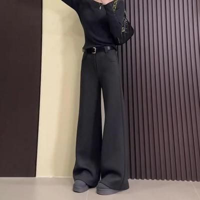 今年流行的爆款裤子女2025新款冬季加绒黑色小个子显瘦修身阔腿裤
