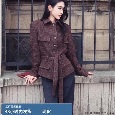 小香风咖色外套女款秋巨好看高端大气上档次独特漂亮气质收腰上衣