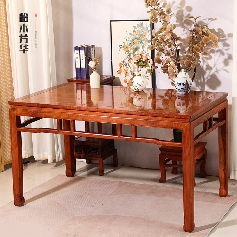 红木非洲花梨木长桌4-6人吃饭桌餐桌茶桌长条办公桌榫卯工艺长桌