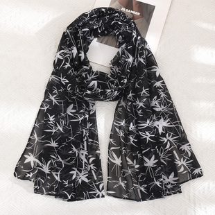 黑白色百搭薄款长丝巾春秋女围巾夏季防晒遮阳纱巾披肩两用沙滩巾