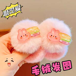 新款 毛球丸子头发饰头花头饰毛绒发圈 头绳发绳皮筋头花2025新款