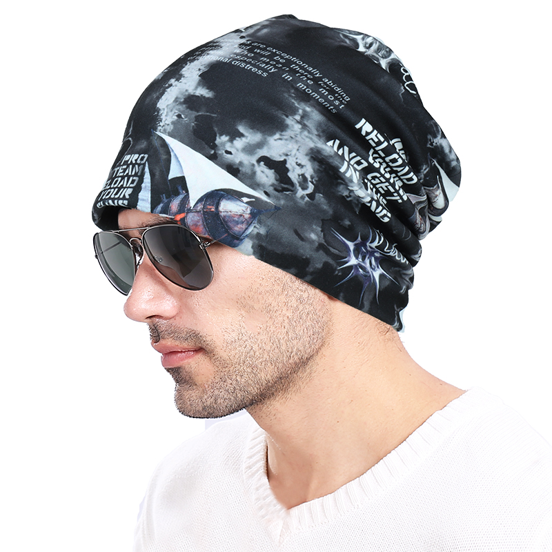 帽子男秋冬薄款包头帽休闲堆堆帽复古印花套头帽嘻哈头巾帽街舞帽