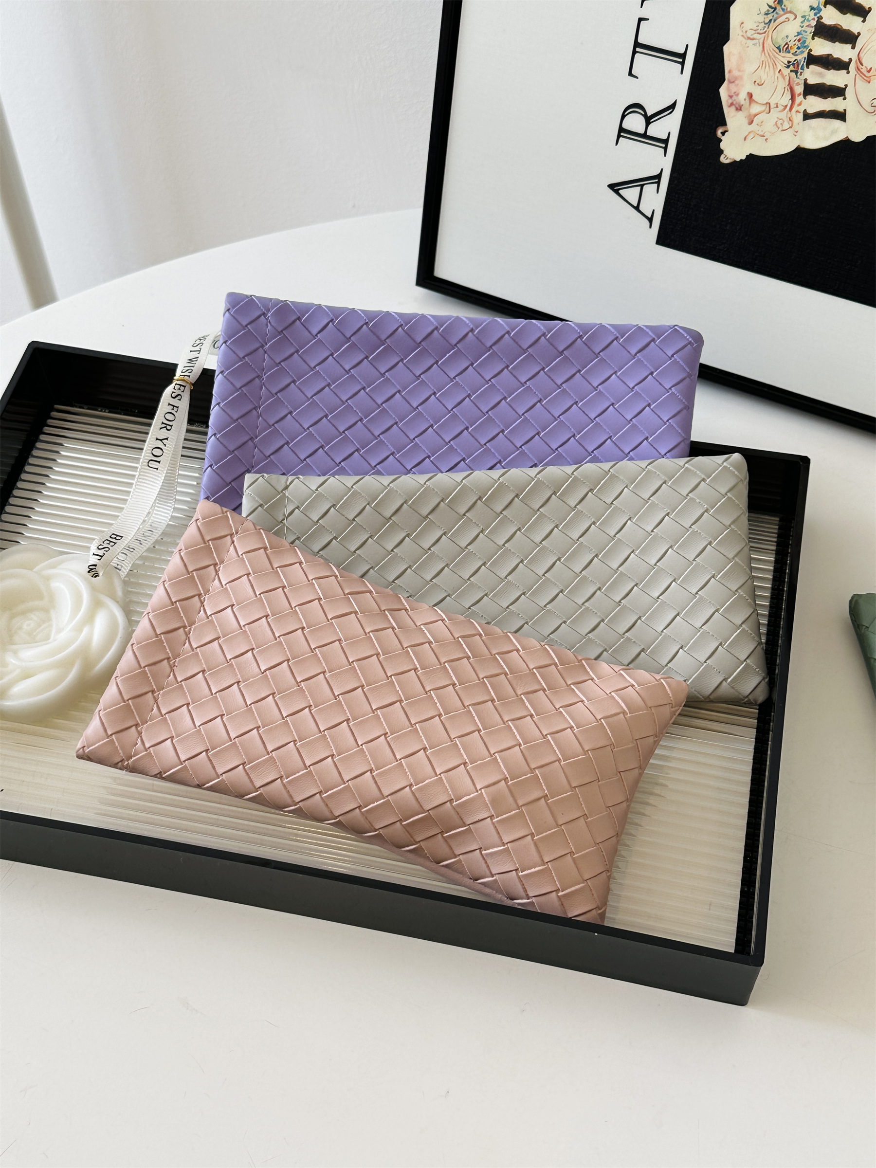 简约纯色编织眼镜袋弹片闭合