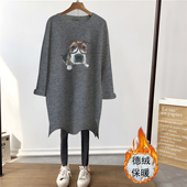 时髦加绒加厚长袖 t恤女中长款 韩版 秋冬爆款 时尚 减龄灰色通勤上衣