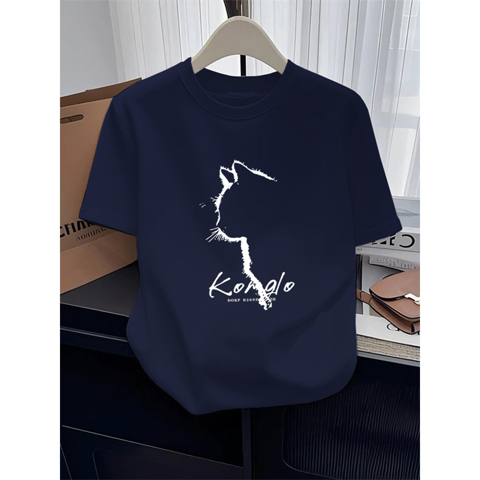 正肩纯棉磨毛短袖t恤女时尚简约