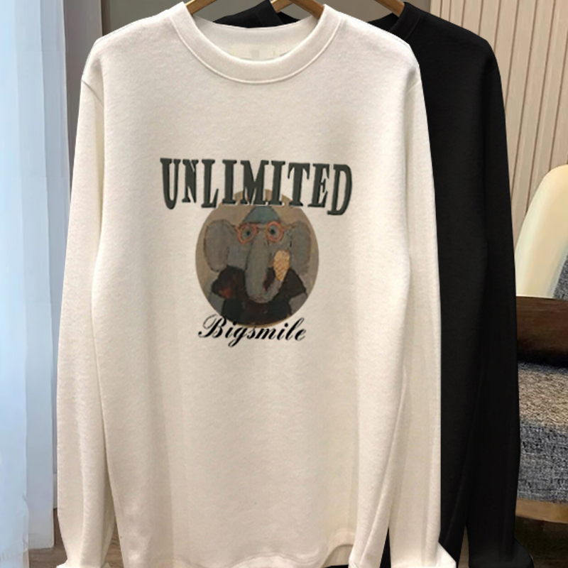 德绒磨毛长袖t恤中长款宽松舒适