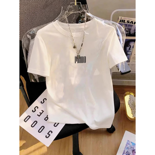 春夏秋季 纯棉正肩短袖 上衣2026新款 百搭白色内搭打底衫 t恤女时尚
