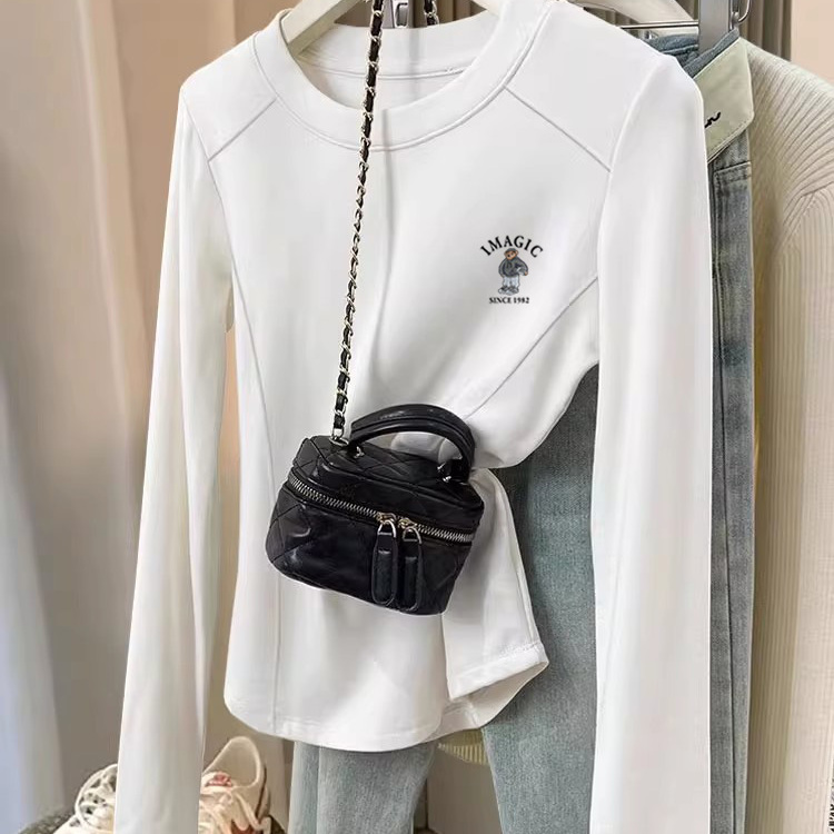 新款德绒磨毛正肩长袖t恤设计感