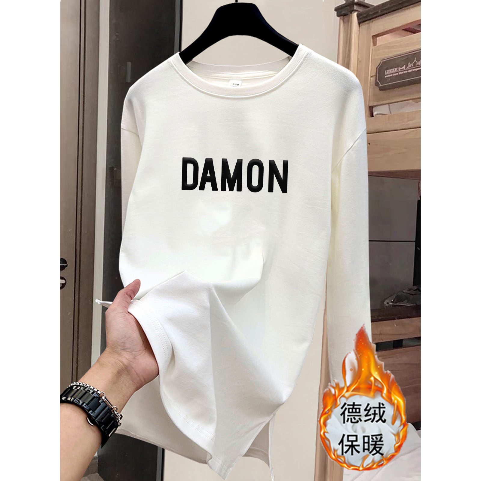 字母印花长袖T恤女德绒加绒保暖