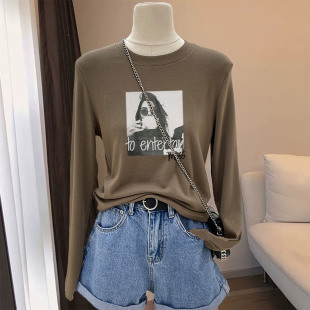 春秋冬季 2026新款 百搭减龄上衣内搭打底衫 t恤女时尚 正肩纯棉长袖