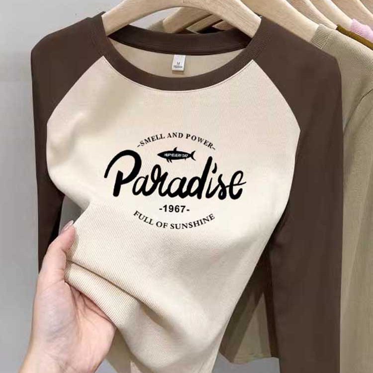 小众双色高级设计感字母印花长袖