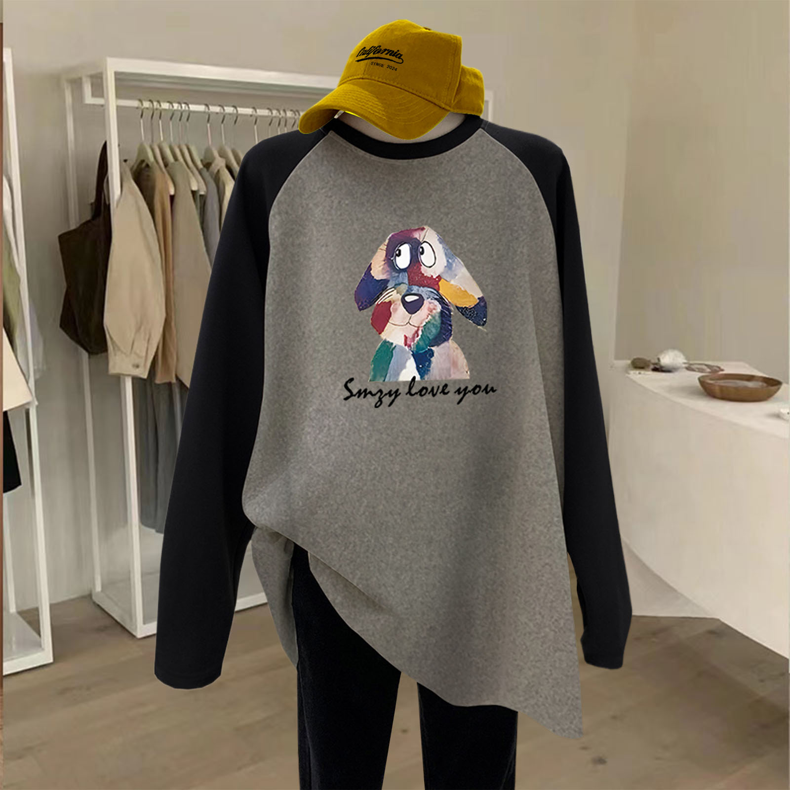 长袖插肩中长款加厚宽松大码磨毛