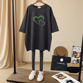 磨毛短袖 打底衫 t恤女中长款 新款 搭配鲨鱼裤 休闲上衣加厚款 春秋季