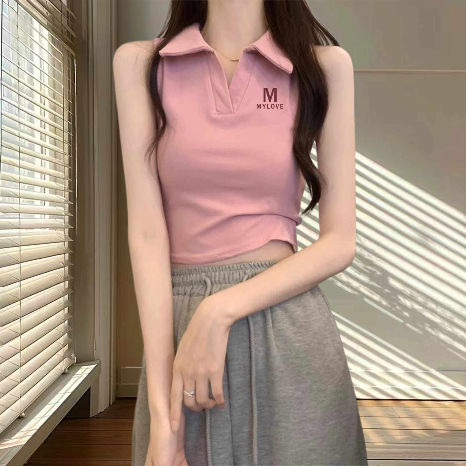 2025新款韩版字母印花短款POLO衫纯棉背心带胸垫内搭打底无袖上衣,女装/女士精品,POLO衫,淘宝优惠券,粉丝福利购,淘宝优惠卷