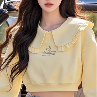 ins 上衣显瘦韩式 2025年新春秋冬加厚长袖 卫衣女宽松娃娃领打底衫
