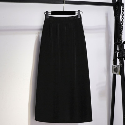 高级感黑色丝绒半身裙
