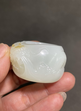 祥龙扳指把件 新疆和田玉白玉籽料苏工雕刻白细一级 无瑕工艺精湛