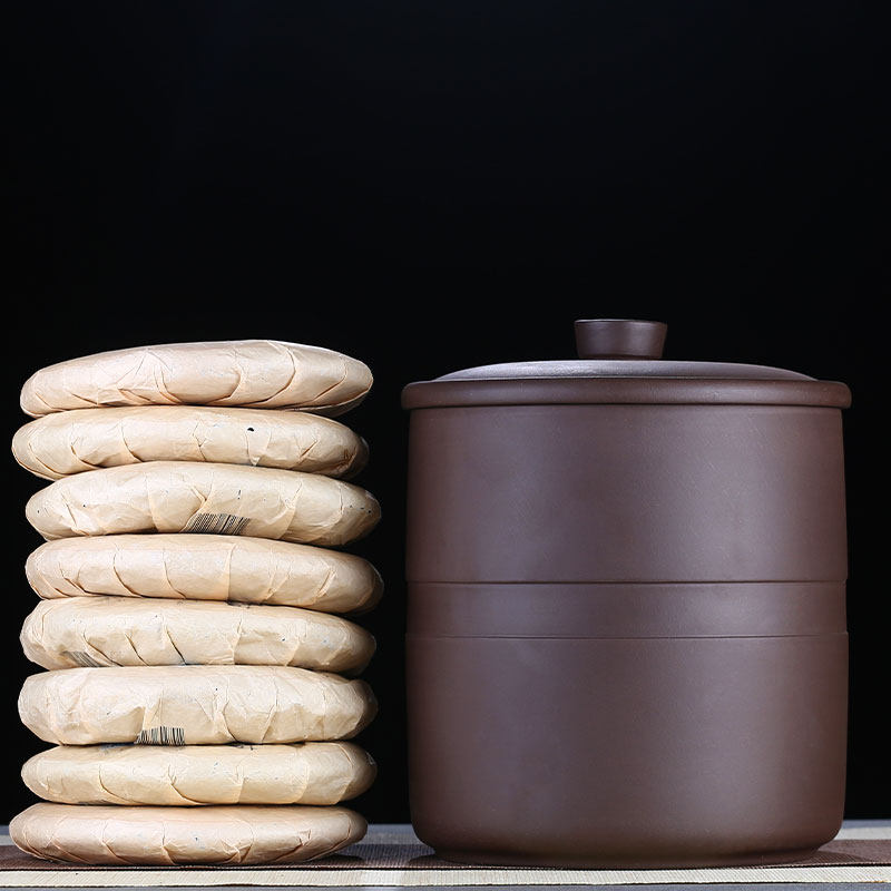 怡乐陶宜兴原矿紫砂茶叶罐 号七子饼存储罐密封储存普洱茶罐茶缸