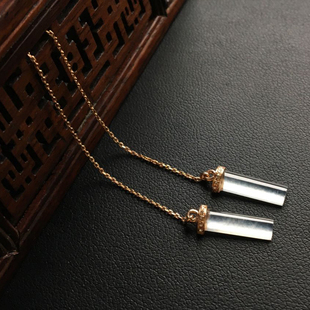 天然缅甸高冰冰种翡翠耳钉玉耳环耳坠女款18金镶方牌无事牌玻璃种