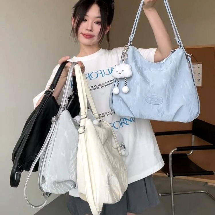 韩版简约森系通勤托特包高级软糯感学生上课双肩背包单肩斜挎包包