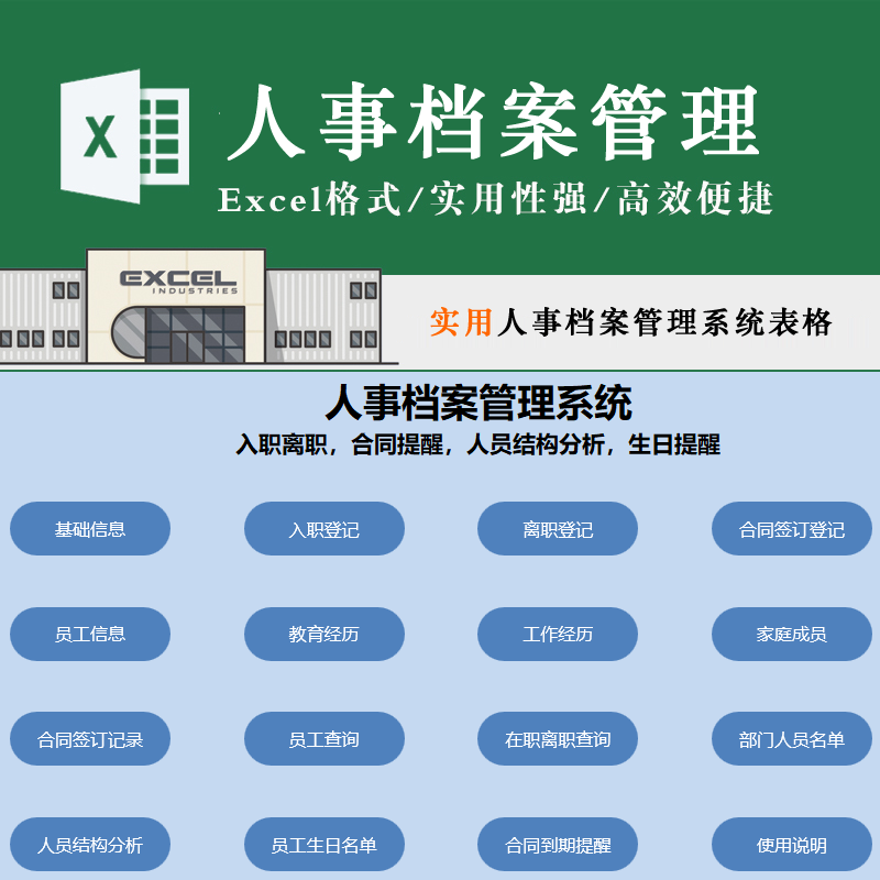 人事档案管理系统入职离职合同签订员工工作经历人员结构分析表格