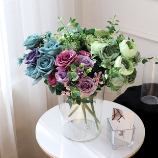 仿真花油画牡丹花大把束花桌摆绢花假花欧式秋款客厅装饰玫瑰